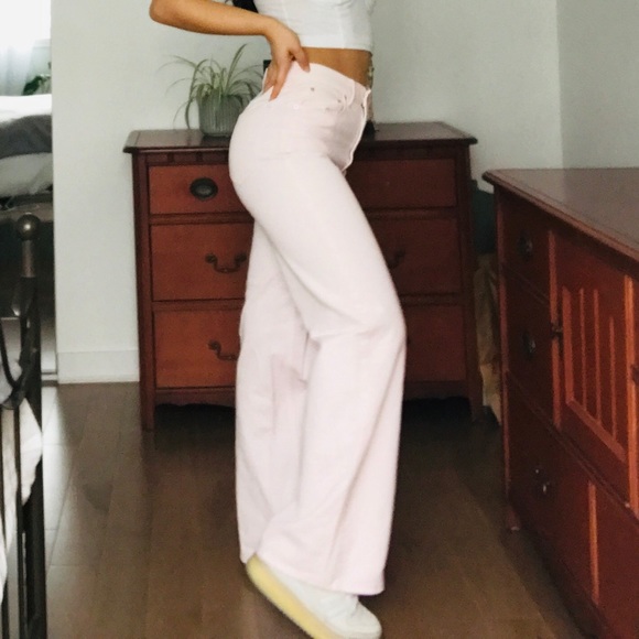UO BDG Soft Pink Wide Leg High Waisted Puddle Jeans - Picture 2 of 11